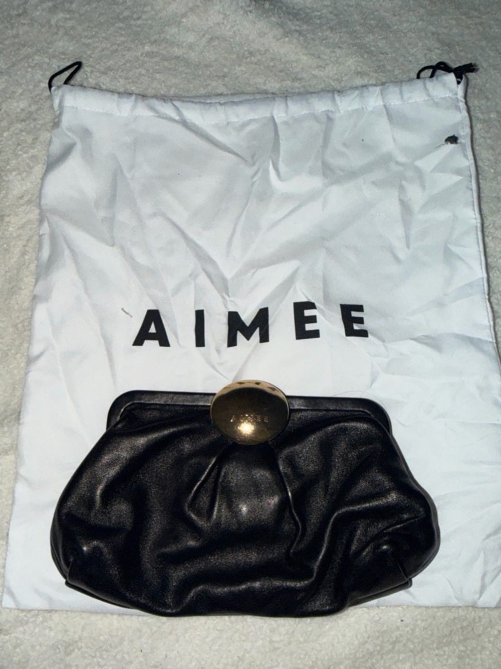 Aimee Leon Dore Black Leather Clutch with Gold Disc Closure